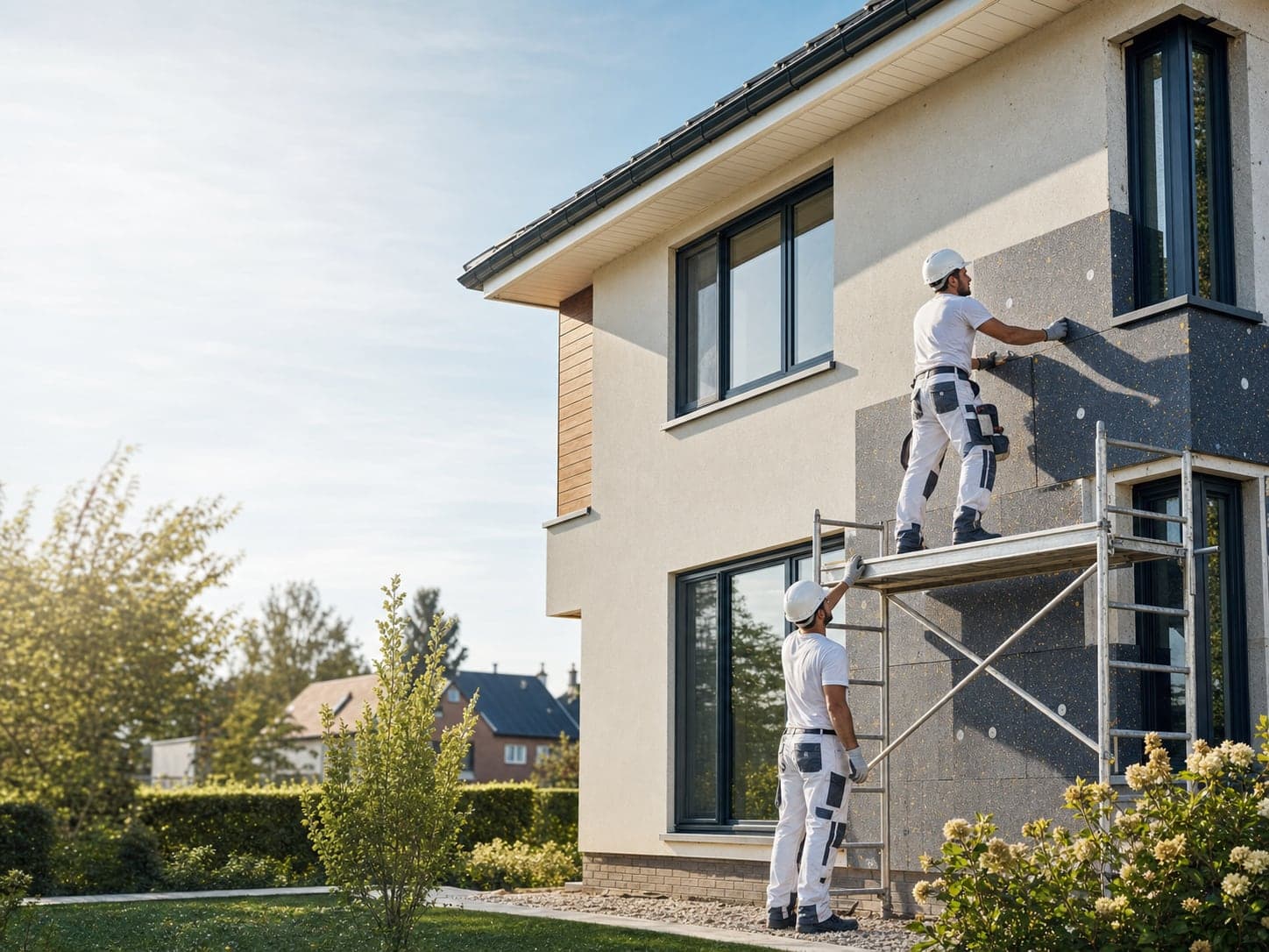 Travaux d'isolation de façade sur une maison belge